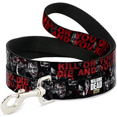 Imagem de Buckle-Down Coleira para animais de estimação - THE WALKING DEAD KILL OR YOU DIE-DIE AND YOU KILL Preto/Branco/Vermelho - 1,82 m de comprimento - 2,54 cm de largura
