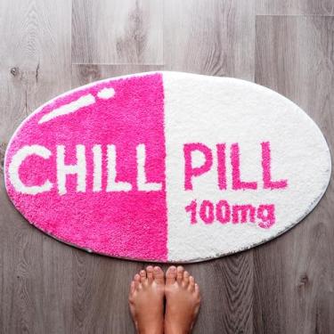 Imagem de Evovee Tapete rosa choque frio pastilha de banho engraçado tapete de banho bonito decoração de banheiro tapetes de chuveiro quarto divertido estética diversão redondo elegante apartamento legal