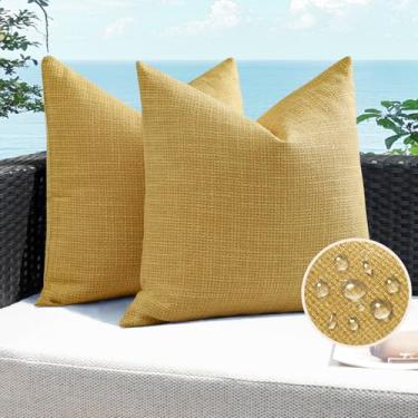 Imagem de Artscope Capas de almofada impermeáveis para ambientes externos, 40,6 x 40,6 cm, capa de almofada decorativa de linho para sofá de pátio, sofá - amarela