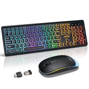 Imagem de Combo de teclado e mouse sem fio, recarregável, arco-íris LED, teclado e mouse sem fio de 2,4 GHz, mouse e teclado silenciosos para Mac, Windows, laptop, PC, Xbox, PS4, PS5 (escritório/jogos)