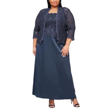 Imagem de Alex Evenings Vestido feminino plus size longo evasê com jaqueta, Meia-noite, 48