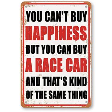 Imagem de Placa de metal de garagem engraçada decoração de carro vintage presentes de corrida você não pode comprar felicidade, mas você pode comprar um carro de corrida placas de garagem personalizadas para