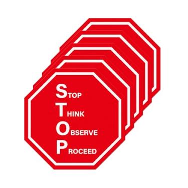 Imagem de YIKIADA Pacote com 5 placas Stop Think Observe Proceed 43 × 43 cm, adesivo autoadesivo de vinil à prova d'água para estrada rua tráfego local de trabalho