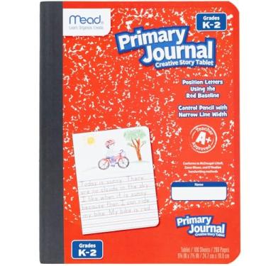 Imagem de Mead Diário primário, pauta de meia página, notas K-2, 19 cm x 24 cm, 100 folhas, vermelho (489903-ECM)