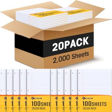 Imagem de Fainne Pacote com 20 papéis para caderno, pautado universitário, 20 x 26 cm, papel pautado para faculdade, folhas soltas, papel pautado a granel, para 3 fichários para faculdade, sala de aula, 100