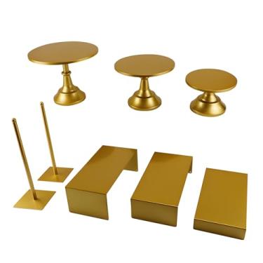 Imagem de FESTLOVE Conjunto de 8 Suportes para Bolo Dourados, Suporte para Donuts, Redondos, de Metal, para Exibição de Sobremesas, Suporte para Cupcakes, Travessa para Servir, para Casament (, Ouro)