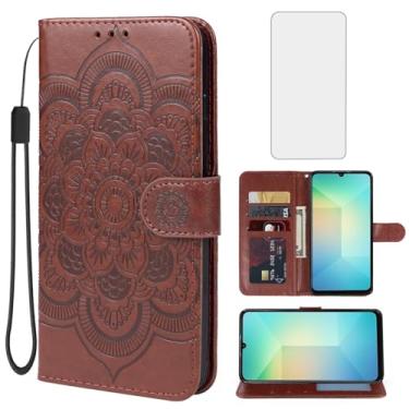 Imagem de Bohefo Capa para Galaxy A06, capa carteira para Samsung A06 SM-A065F com protetor de tela de vidro temperado, capa flip de couro mandala com suporte para cartão de crédito para Samsung Galaxy A06
