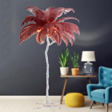 Imagem de Luminária de chão moderna, luminária de chão de penas de avestruz com 3 cores reguláveis, corpo de luz prateada, lâmpada decorativa de penas, luminária de chão romântica para sala de estar e quarto