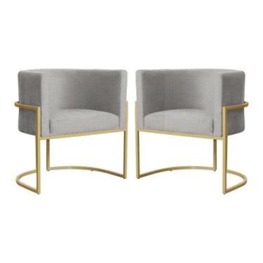 Imagem de Kit 2 Poltronas Decorativa Luana Linho Bege Base Dourada Ms Decor - DS