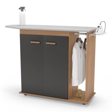 Imagem de Tábua de Passar Roupa Top 02 Portas com Suporte Para Ferro e Cabideiro Freijó Grafite - Desk Design