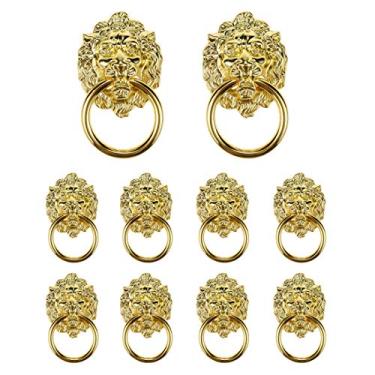 Imagem de Coshar 10 peças de anel de puxador de cabeça de leão puxador de anel clássico antigo puxador para gaveta de armário de cômoda, estilo retrô, ouro
