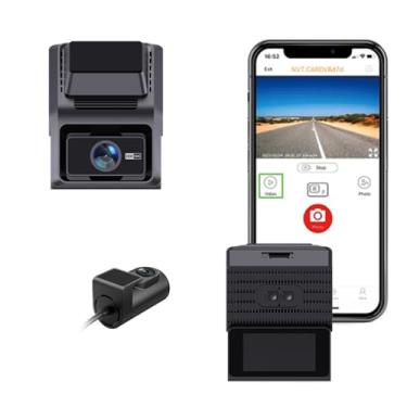 Imagem de Câmera veicular oculta 4G WiFi 2K, tela IPS 2.0 DVR, compatível com controle de aplicativo, lente dupla FHD 1440P frontal e traseira 1080p, com reprodução de faixa de registro GPS, visão noturna,