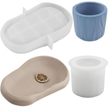 Imagem de 2 peças molde grande bandeja de armazenamento de concreto de resina moldes de silicone para resina concreto cimento castiçal bandeja de bugiganga moldes de silicone para fundição de resina gesso