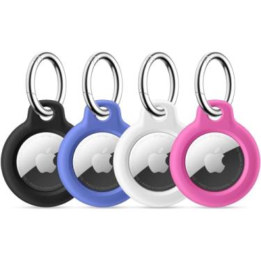 Imagem de Maledan Capa com suporte de airtag com chaveiro, chaveiro antiarranhões PC Air Tags para Apple AirTags, acessórios de proteção para localizador de itens GPS, capa de rastreador, chaves, preto/azul