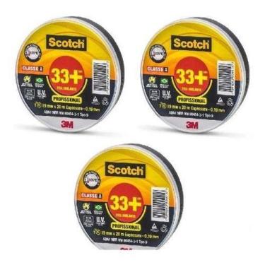 Imagem de Fita Isolante 3m Scotch 33+ 20 Metros Kit 3 Peças