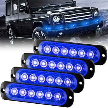 Imagem de Sidaqi Luzes de Aviso Estroboscópicas de Emergência Universal 12-24V 6 LED 12W Suporte de Superfície Farol de Aviso de Perigo Barra de Luz Piscante para Veículos Off Road, Quadriciclos e Caminhões - 4 Peças (Azul)