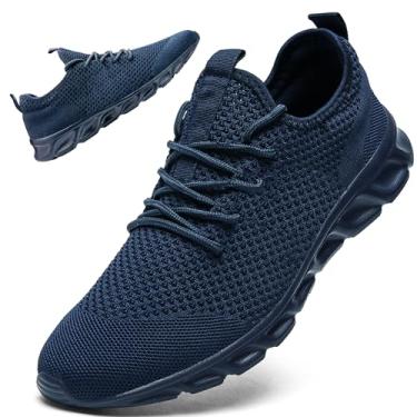 Imagem de Linenghs Tênis de corrida masculino, tênis de ginástica, casual, sem cadarço, caminhada, leve, atlético, respirável, moderno, esportivo, Azul escuro, 46