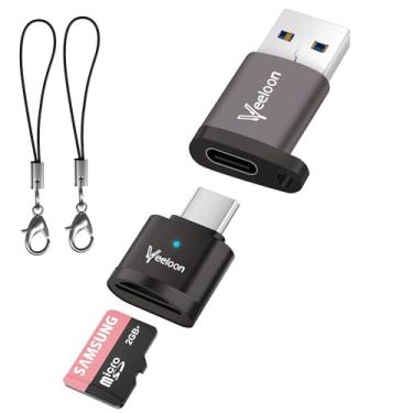 Imagem de Veeloon Leitor de cartão micro SD/TF tipo C, de alta velocidade, USB C para SD, leitor de cartão OTG portátil com cordão antiperda, compatível com laptops, MacBook, iPhones, para Windows, Mac OS X e