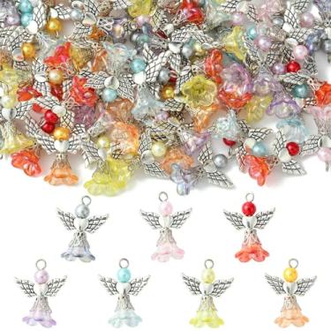 Imagem de Ipotkitt 70 peças, 7 estilos, flores, anjos, pingentes de acrílico, floral, fada, de plástico, adornos de gênio fofos, para artesanato, pulseira, brincos, colares, joias, Acrílico, Sem Pedra Preciosa