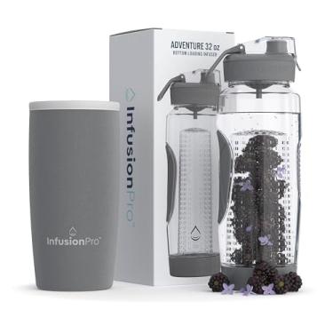Imagem de Garrafa de água de infusão de frutas Infusion Pro (97 ml) – Inclui manga de isolamento de neoprene e eBook de receitas – Filtros de filtro integrados de polpa, sementes e gelo – sem BPA, plástico não tóxico, ADVENTURE32-GRAY, Charcoal Gray, 32 oz.