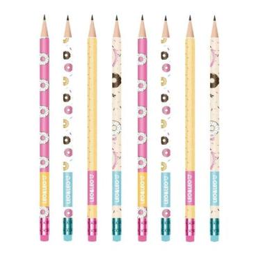 Imagem de kit 08 Lápis Preto Grafite HB c/ Borracha Estampado Donuts - Leo&Leo