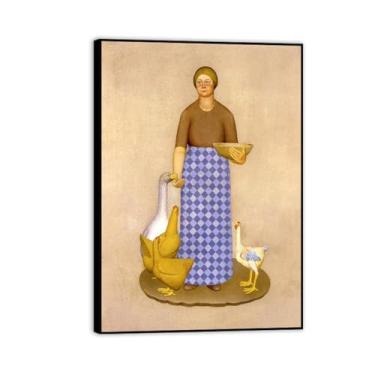 Imagem de Moldura - Arte de parede famosa - Reprodução de pinturas famosas de madeira - Impressão de paisagem rural em tela - Imagens decorativas de sala de estar (mulher camponesa) moldura preta 60 x 84 cm