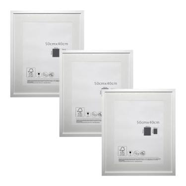 Imagem de KIT 3 Porta Retratos Quadrado de Vidro com Paspatur Expositor para Fotos 50x40 Versátil para Parede ou Balcão Outlet dos Quadros (Branco)