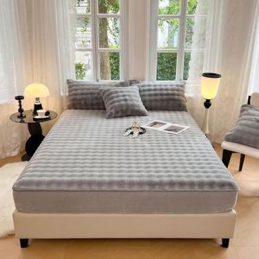 Imagem de Capa protetora de colchão à prova de poeira, felpa fofa, flanela, veludo, lençol com elástico, macio, quente, para quarto de cama com bolso profundo - cinza - 1|solteiro: 89 x 200 cm (3 peças)