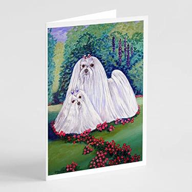 Imagem de Caroline's Treasures 7104GCA7P Cartões de felicitações e envelopes Maltês Momma e Filhote Pacote com 8, 7 x 5, multicolorido