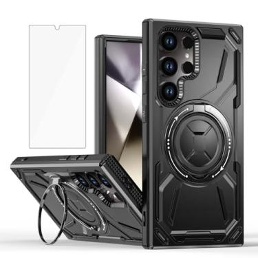 Imagem de Capa de telefone compatível com Samsung Galaxy S24 Ultra 5G e protetor de tela de vidro temperado Suporte de anel de metal com suporte à prova de choque S24Ultra 24S S 24 24Ultra Capa para mulheres e