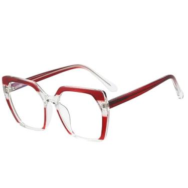 Imagem de Armação de óculos retrô feminina, lente transparente, dobradiça de mola masculina (vermelha)