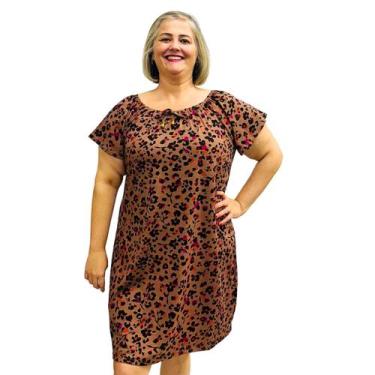 Imagem de Vestido Feminino Plus Size Ciganinha Estampado Manga Curta Midi - Coal