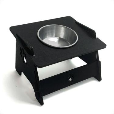 Imagem de Comedouro Elevado Suspenso Preto Mdf Gato Cachorro Bebedouro Pet  - Gr