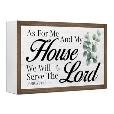 Imagem de As For Me And My House We Will Serve The Lord Joshua 24:15 Verso da Bíblia Sinal Caixa de Madeira Decoração de Mesa, Placa de Bloco de Madeira de Escritura Rústica para Casa de Fazenda Cristã