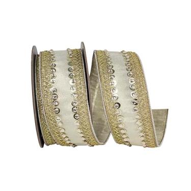 Imagem de Reliant Ribbon Fita de borda dupla face metálica de luxo com acabamento de joias, ouro claro