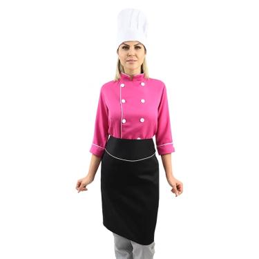 Imagem de Kit Dolmã 3/4 Chapéu avental chef de cozinha feminino