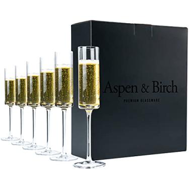 Imagem de Aspen & Birch - Conjunto de 6 taças de champanhe modernas - taças de champanhe - taças de mimosa, taças de cristal, transparente, 170 g, taças de champanhe de vidro soprado à mão - Feito à mão por