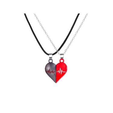 Imagem de WLL Colar de coração combinando para casal, pingente de batimento cardíaco, dourado, colar de coração para ele e para ela, presentes de Dia dos Namorados, Zinco, Sem Pedra Preciosa