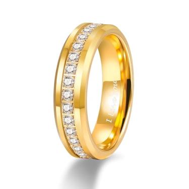Imagem de TRUMIUM Aliança de casamento masculina de tungstênio de 6 mm 8 mm para homens com zircônia cúbica branca anel de eternidade CZ incrustado ouro anéis masculinos bordas chanfradas ajuste confortável tamanho 7-13, Tungstênio, Zircônia cúbica
