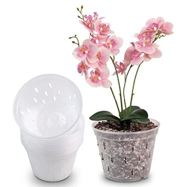 Imagem de YIKUSH Vasos de orquídeas com furos vaso de orquídea transparente vaso de plástico vasos de flores uso externo e interno 14 cm pacote com 10