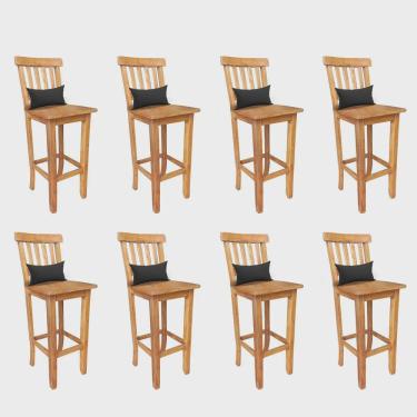 Imagem de Kit 08 Banqueta Alta Com Encosto Wood Madeira Maciça Peroba Rosa Com Almofada Sintético Preto - Ahz Móveis