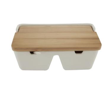 Imagem de Saleiro C/2 Divisorias De Ceramica E Tampa De Madeira E Colher