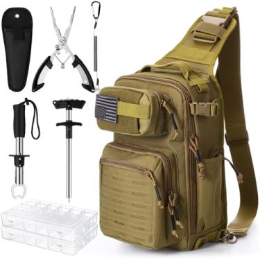 Imagem de RoundFunny 9 peças de kit de ferramentas de pesca, alicates e equipamentos incluem mochila de pesca grande, caixa de equipamentos, pegador, alicate, cordão, separador de gancho, bainha, remendos