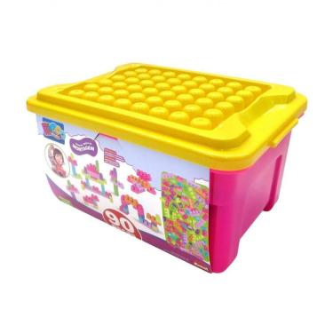 Imagem de Blocos De Montar Super Caixa Divertida Rosa 90 Peças