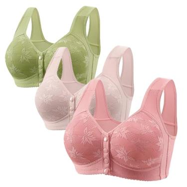 Imagem de 3 Pack Daisy Bra, Lightweight, Breathable and Gathered, Front Enclosed Wireless Push-Up Bra Everyday Wireless Wireless Comfort Bra for Older Women(G,X-L)