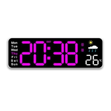 Imagem de JBNCRYGD Relógio de parede digital, despertador digital, relógio digital 12/24H com controle remoto, temporizador de academia de contagem regressiva com data, semana, temperatura, brilho ajustável, G