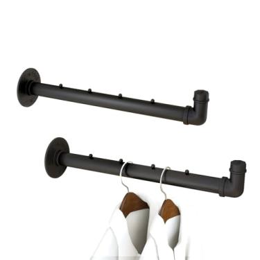 Imagem de IBUYKE 2 peças de barra industrial de 15,7 polegadas, trilho multifuncional montado na parede, varão de armário para pendurar para quarto e banheiro, preto TYJ008H-2