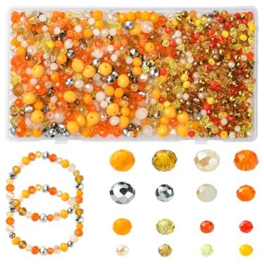 Imagem de Ipotkitt 1000 peças aleatórias de vidro com tema laranja Rondelle contas ovais facetadas soltas abaco losango espaçador ornamentos para artesanato faça você mesmo chaveiro fabricação de joias