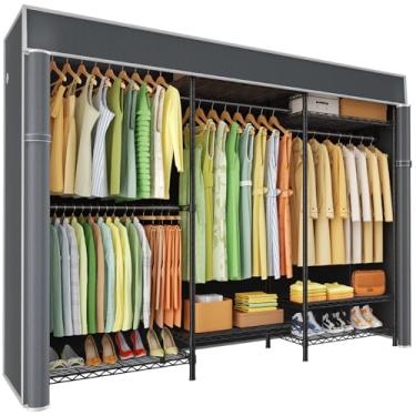 Imagem de Ulif E13C Sistema organizador de armário resistente, suportes de roupas independentes para pendurar roupas, rack ajustável de 160 cm L x 40 cm P x 195 cm A comporta 435 kg, suporte preto com capa