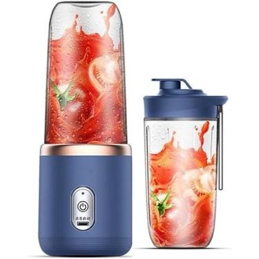 Imagem de Liquidificador Portátil para Sucos, 400ml, 6 Lâminas, Azul, com 2 Copos 400ML 6 Lâminas Espremedor Elétrico Mini Liquidificador Portátil De Suco De Alimentos Misturador Leite (Azul)